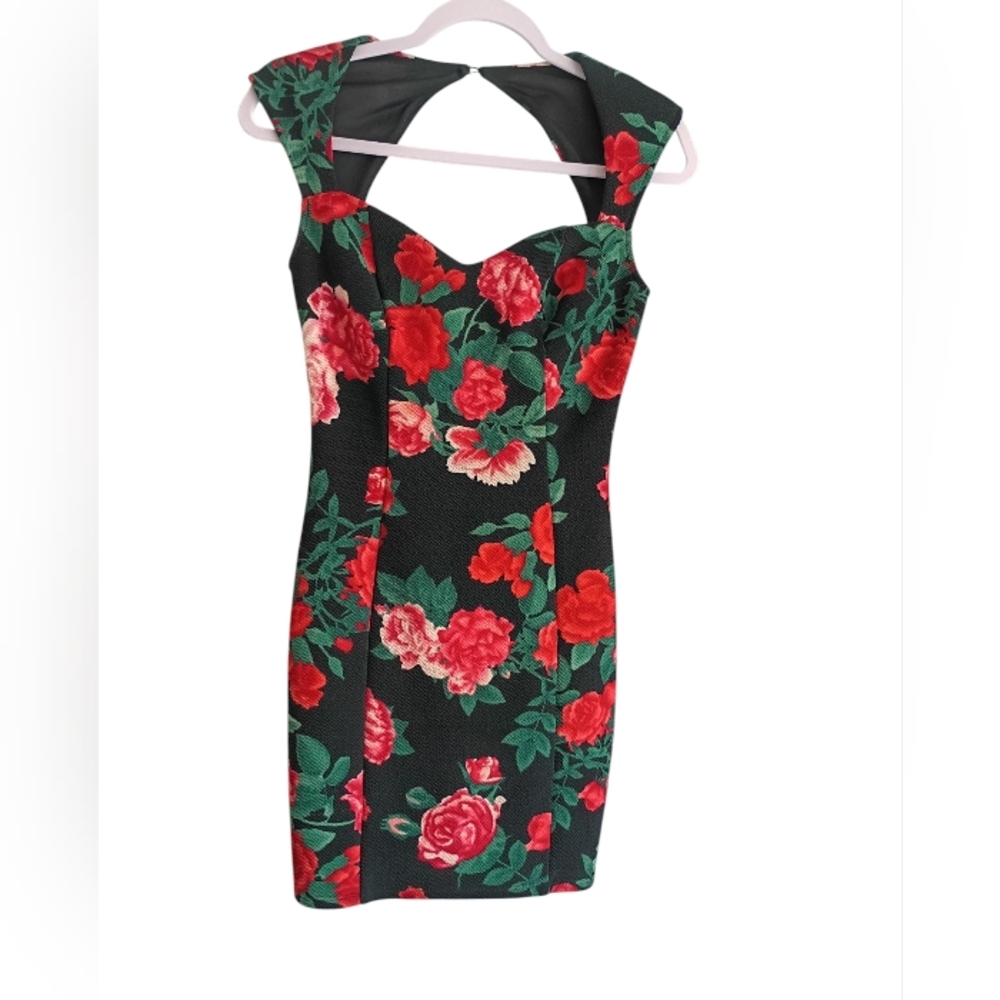 Guess Los Angeles Black Floral Feminine Fitted Dress SZ 0